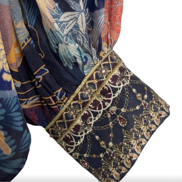 Camilla Raglan Blue Silk Shirt Nouveau Nights Embellished Beaded Size Large - Picture 8 of 8